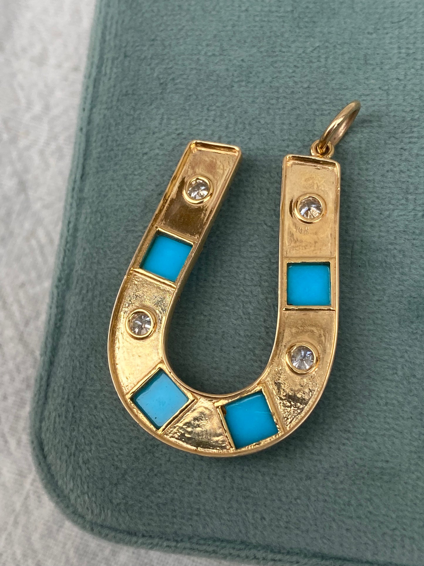 14kt turquoise diamond horseshoe