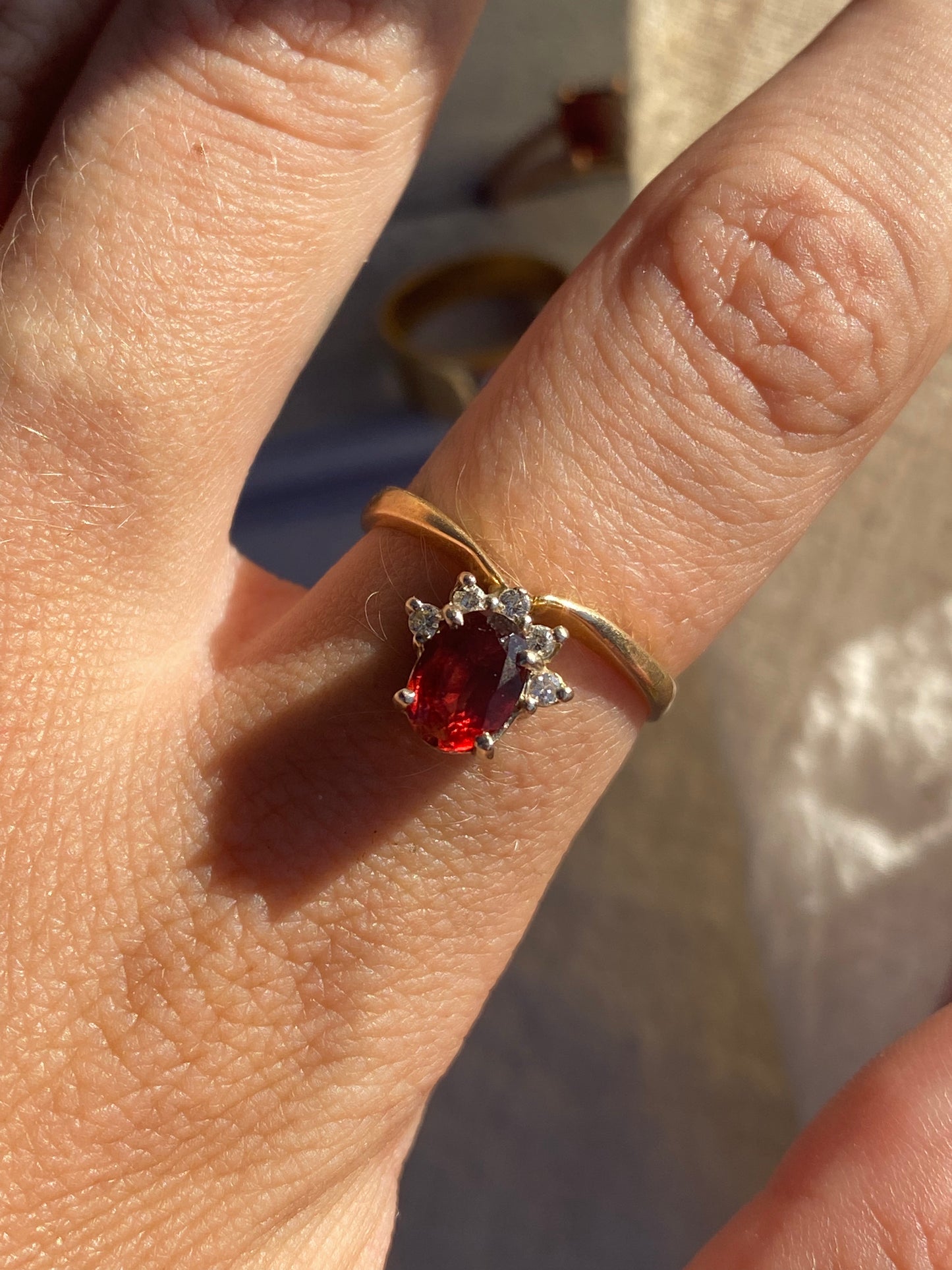 14kt vintage garnet diamond nesting ring