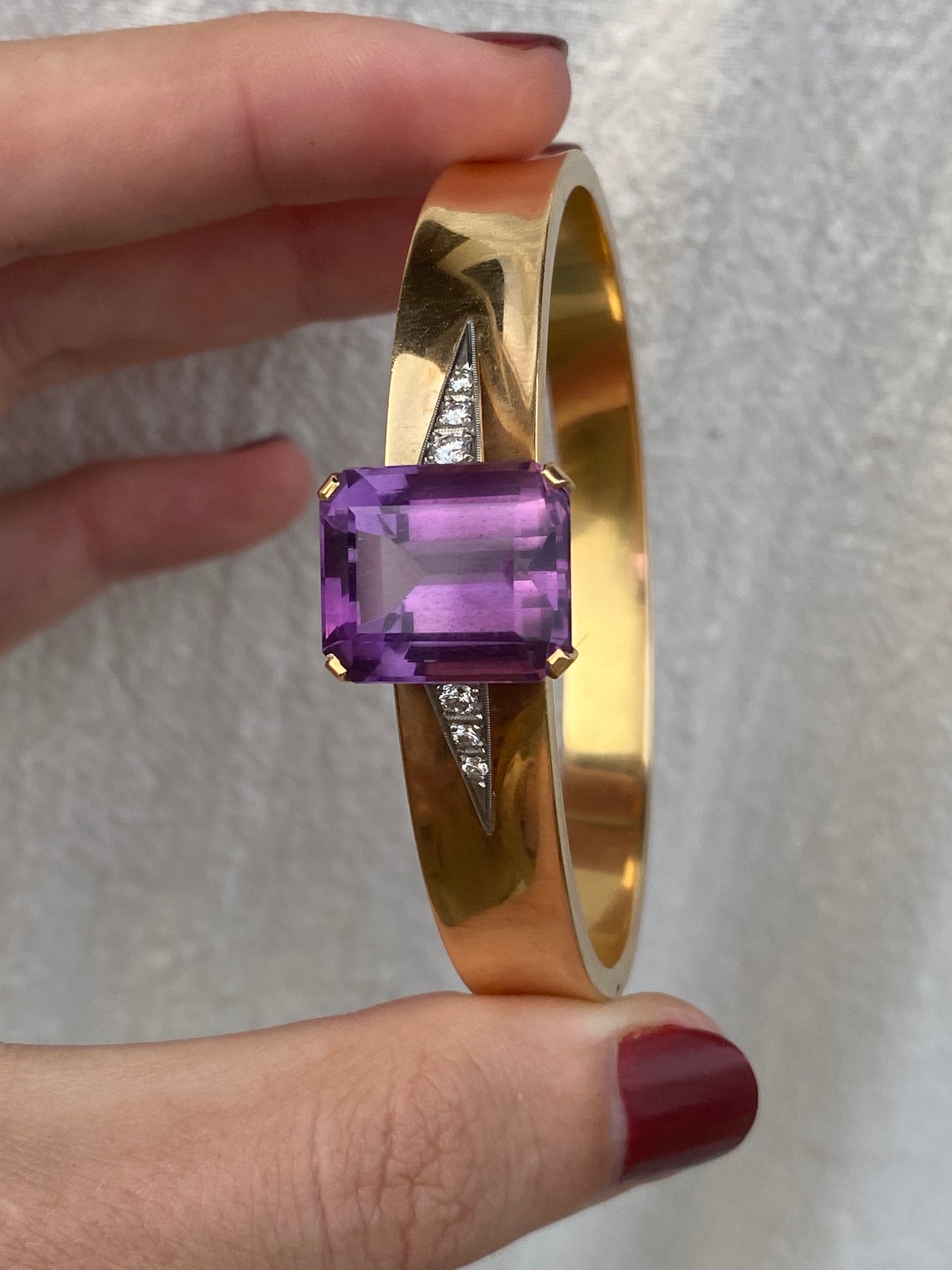 14kt 1940-50's amethyst diamond bangle