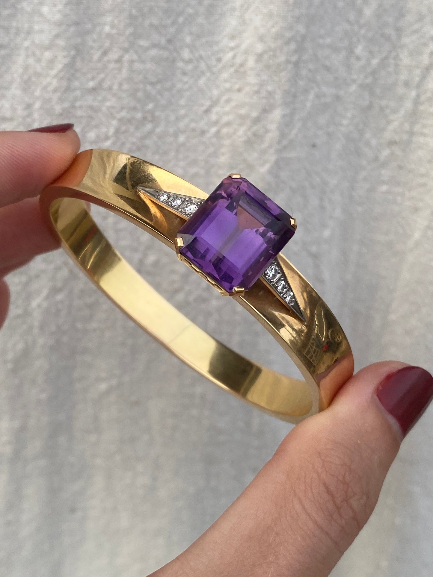 14kt 1940-50's amethyst diamond bangle