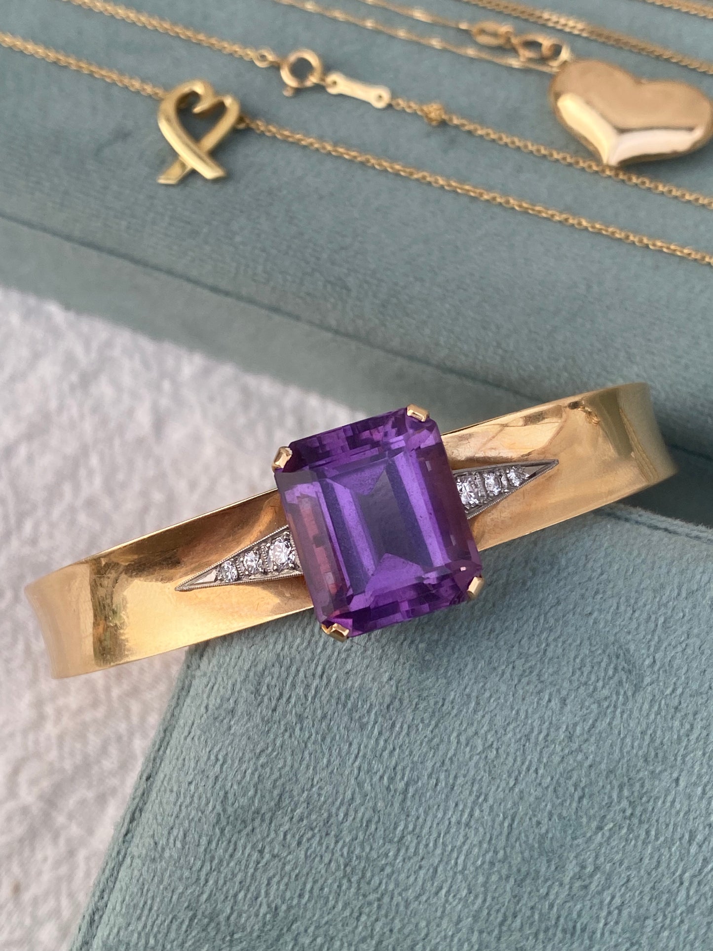 14kt 1940-50's amethyst diamond bangle