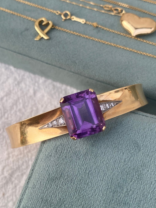 14kt 1940-50's amethyst diamond bangle
