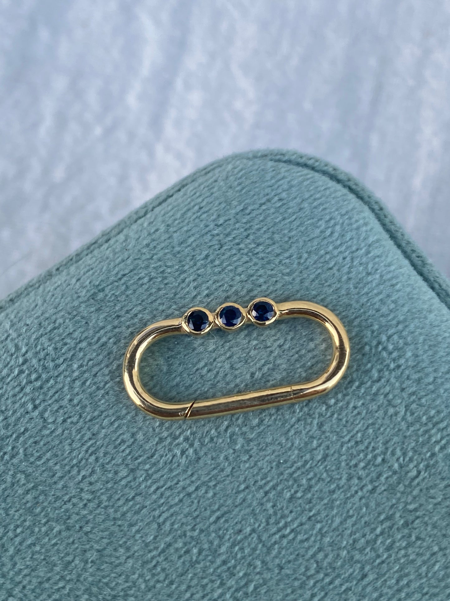 14kt bezel blue sapphire carabiner