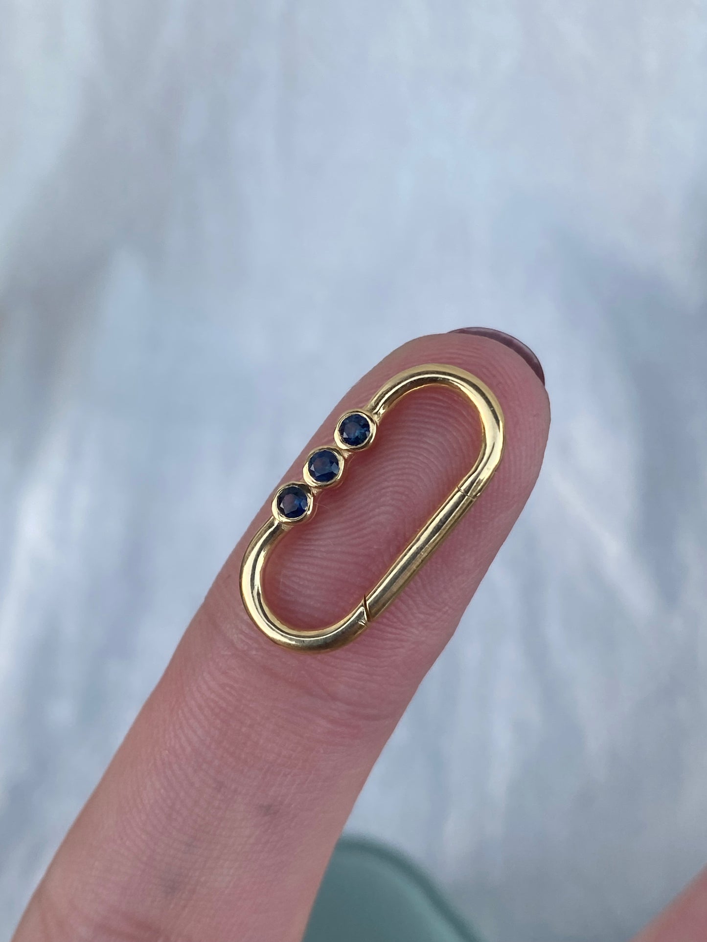14kt bezel blue sapphire carabiner