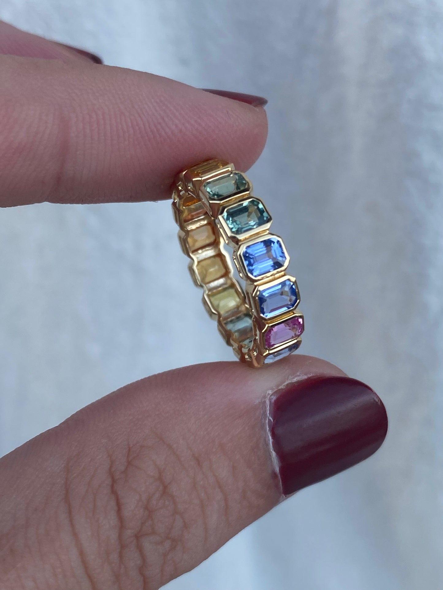 14kt multicolor sapphire bezel eternity band