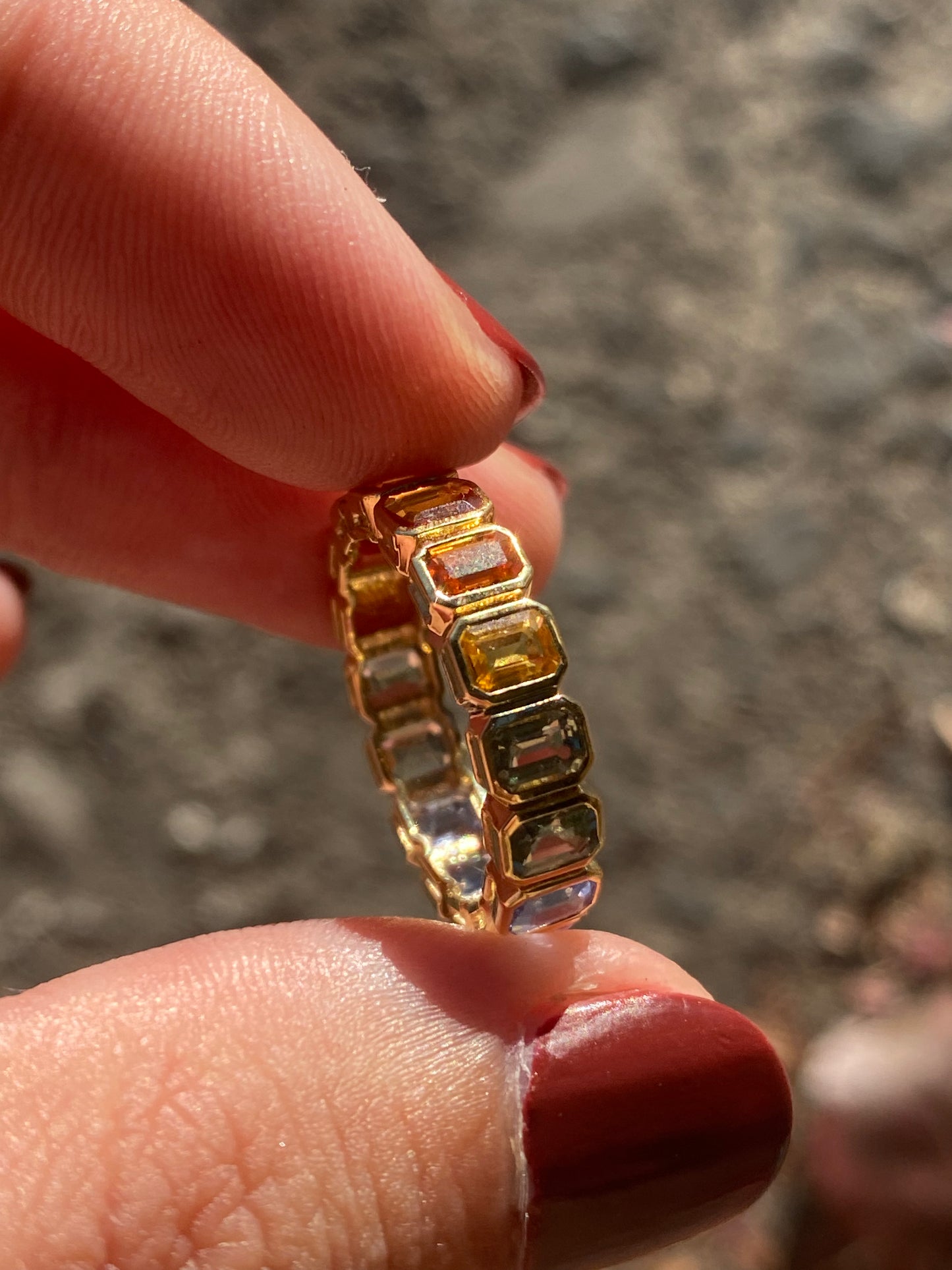 14kt multicolor sapphire bezel eternity band