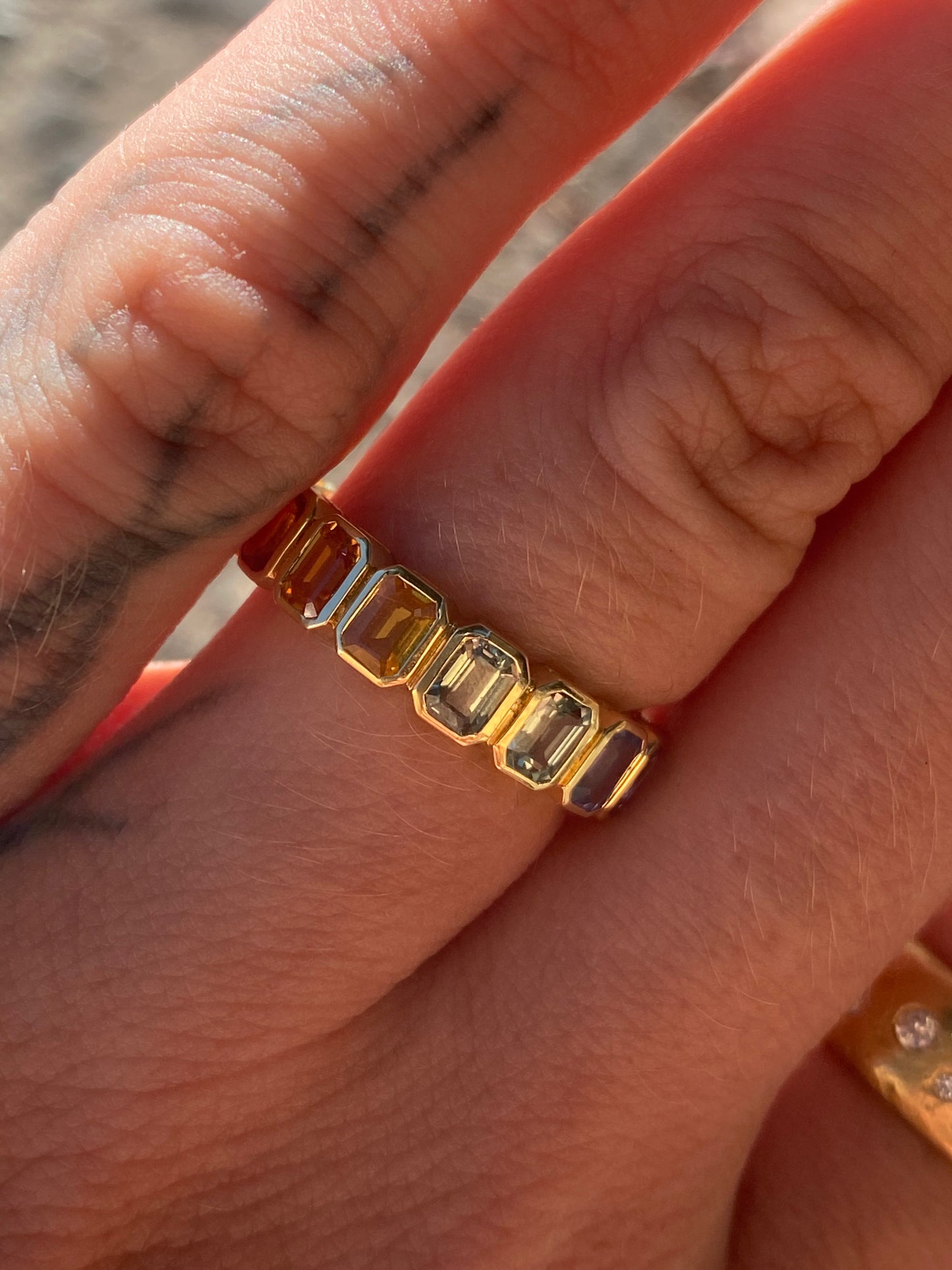 14kt multicolor sapphire bezel eternity band