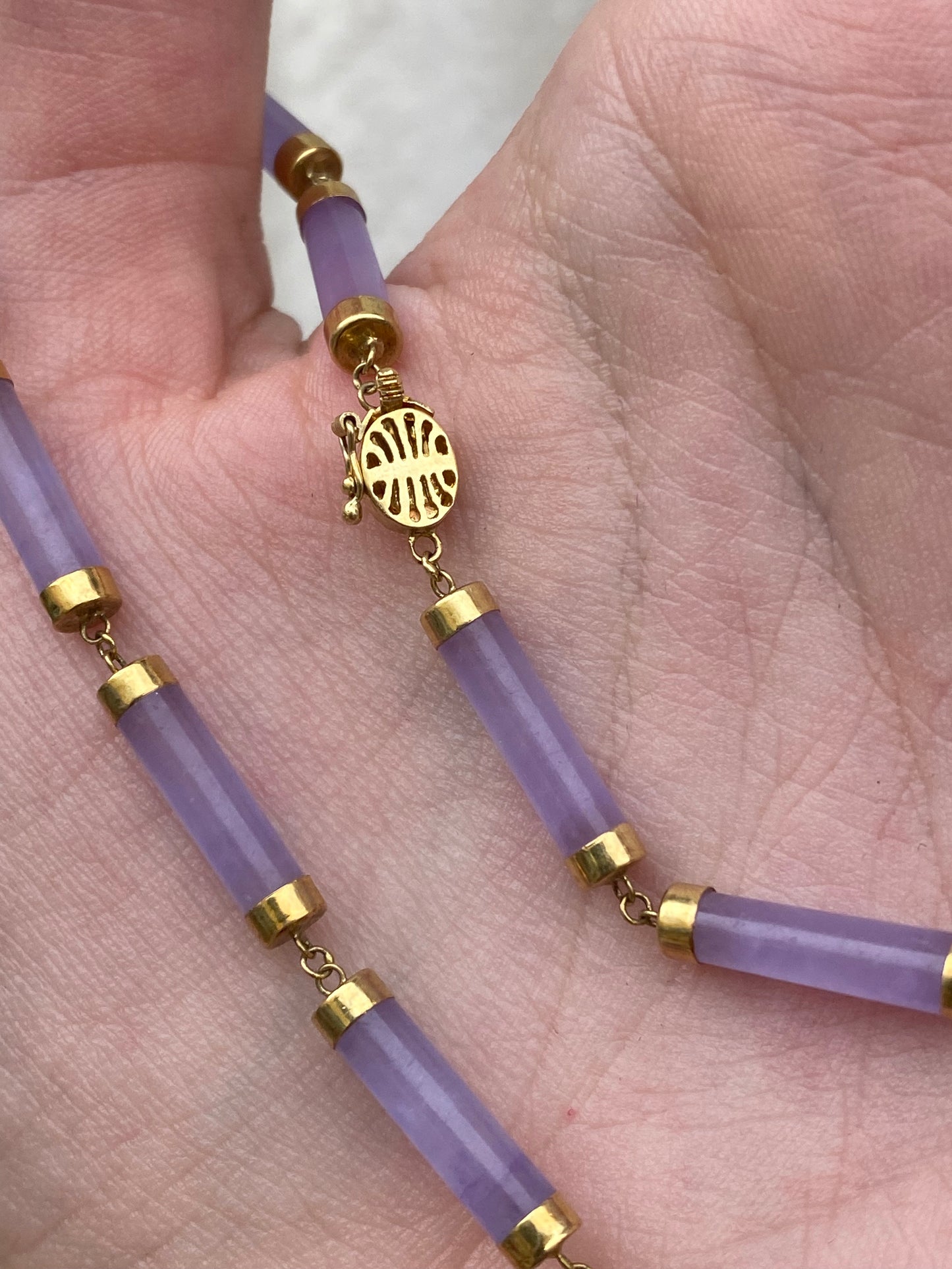 14kt 19" vintage lavender jadeite necklace