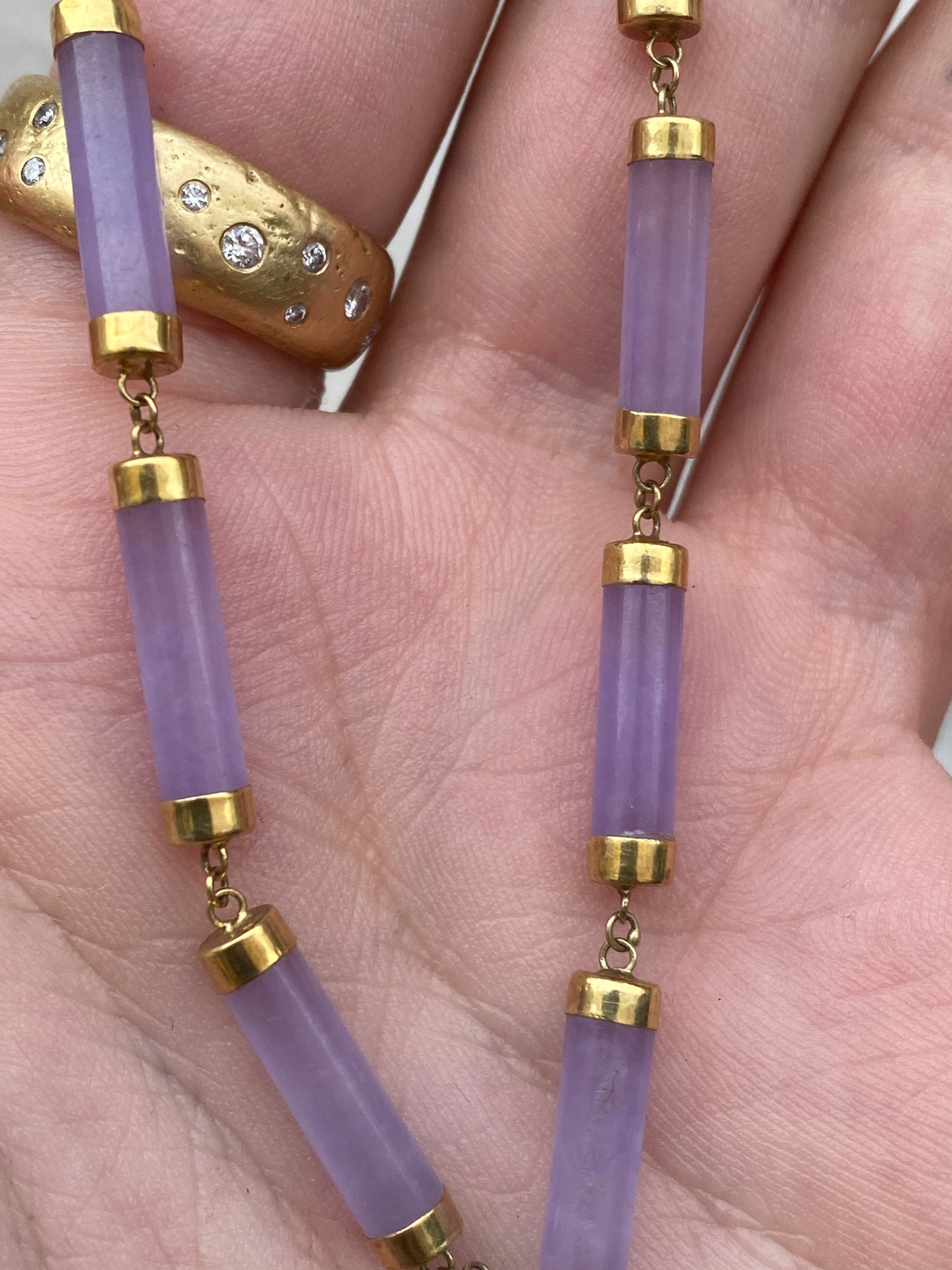 14kt 19" vintage lavender jadeite necklace