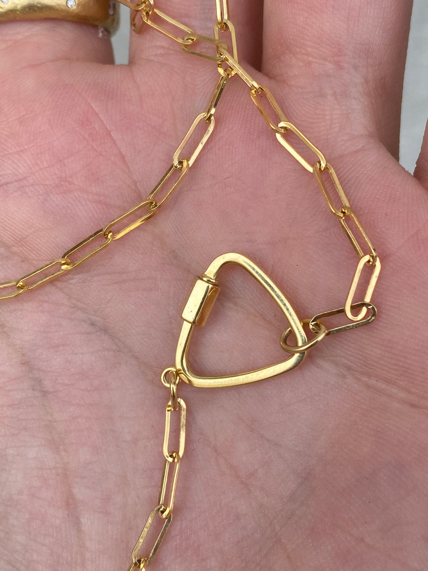 14kt 17.5" paperclip chain with triangle carabiner