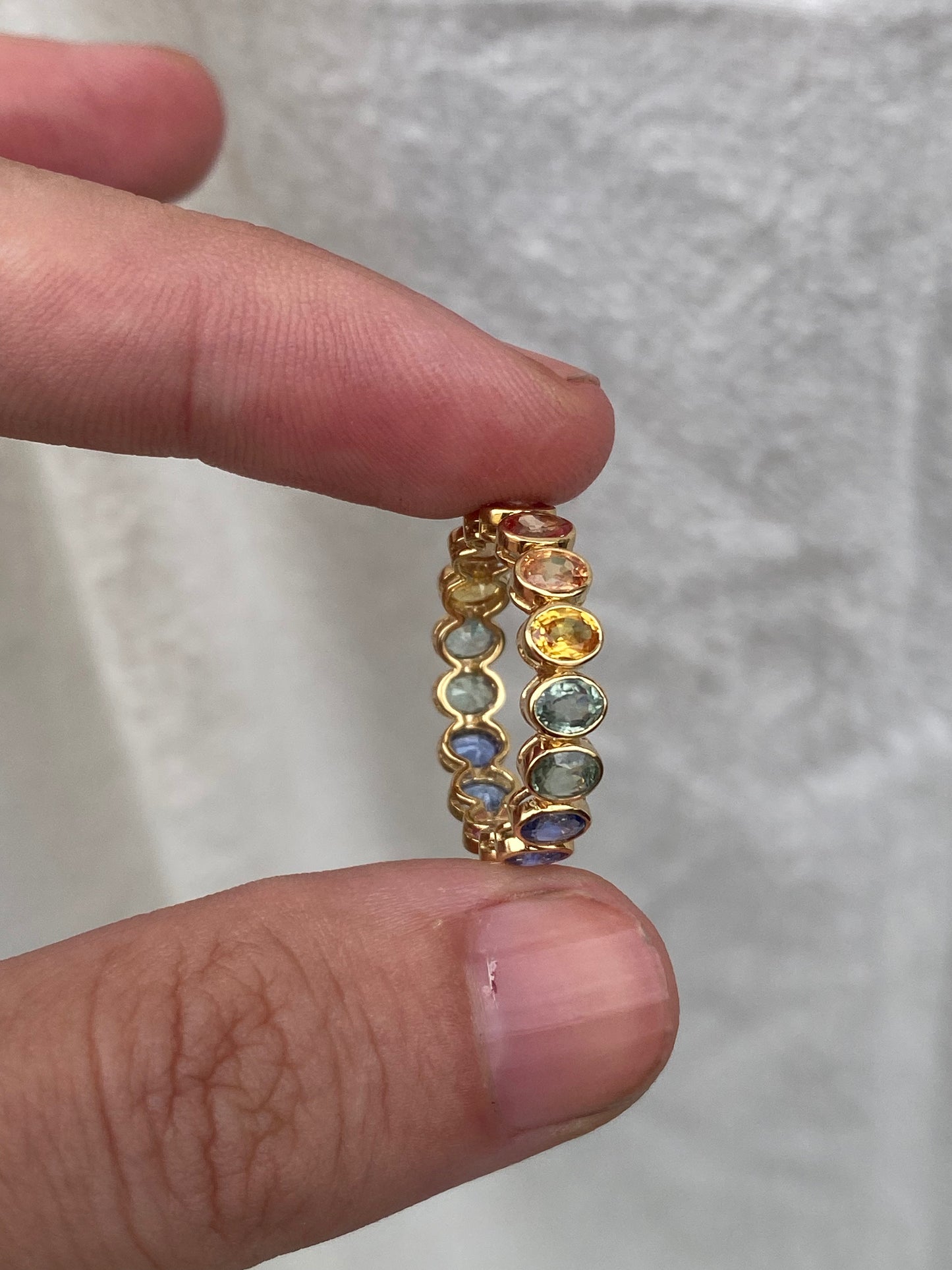 14kt multicolor oval sapphire eternity band
