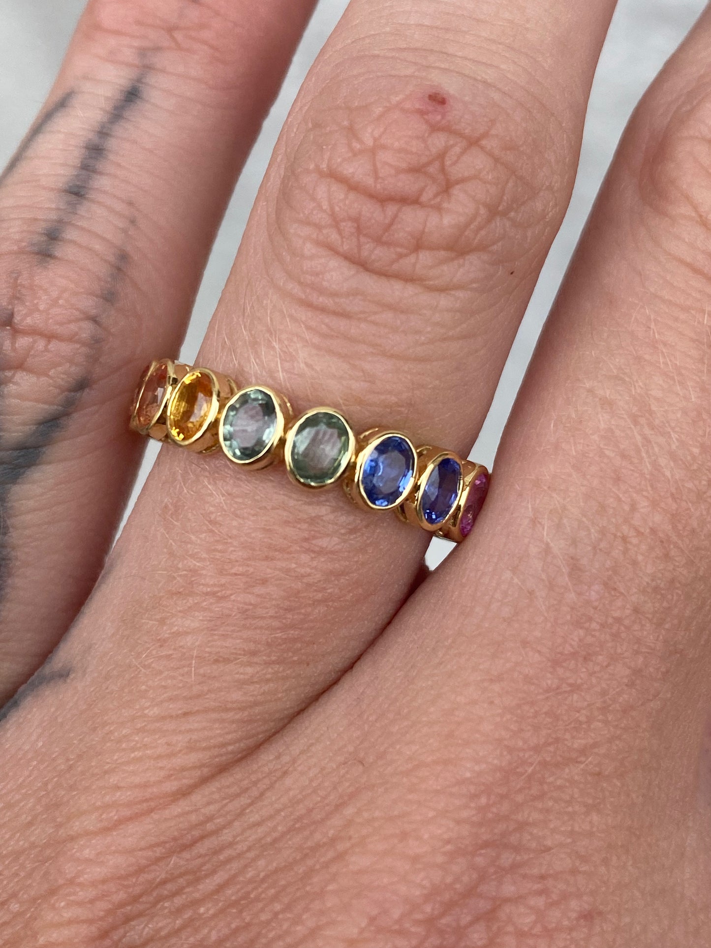 14kt multicolor oval sapphire eternity band