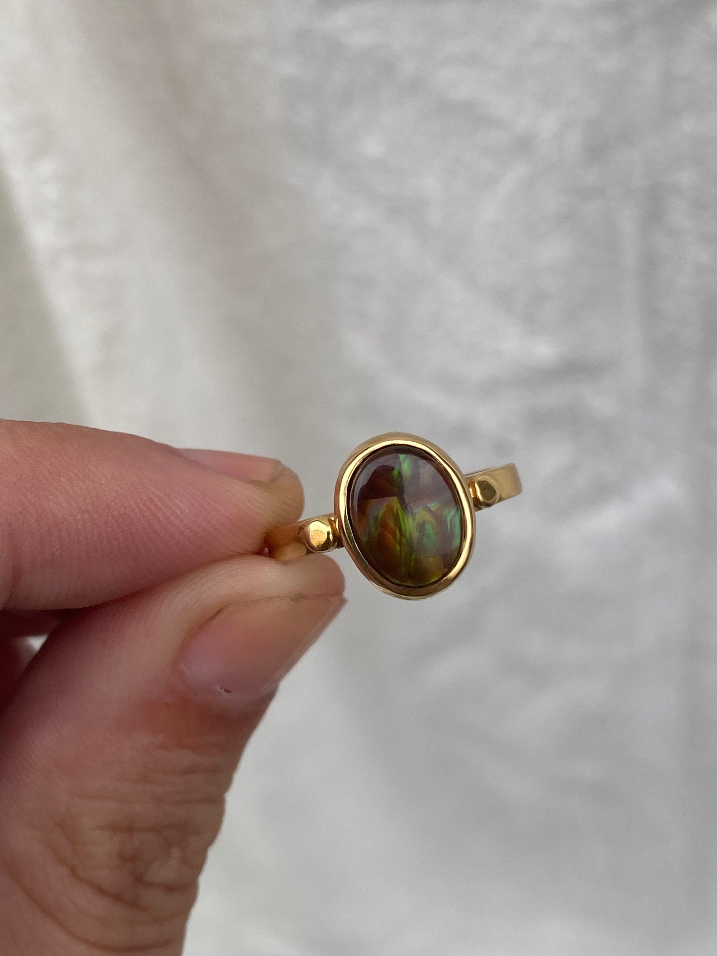 18kt bezeled mexican fire opal ring
