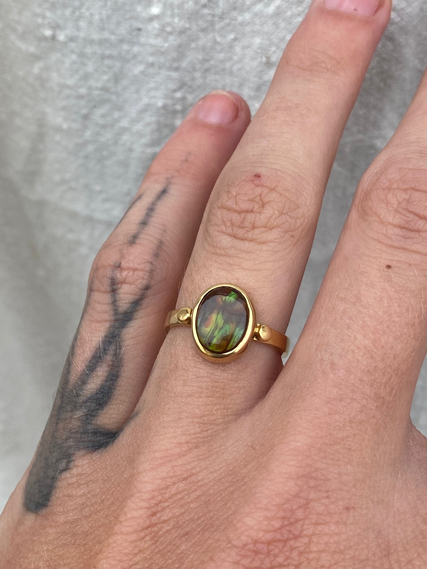 18kt bezeled mexican fire opal ring