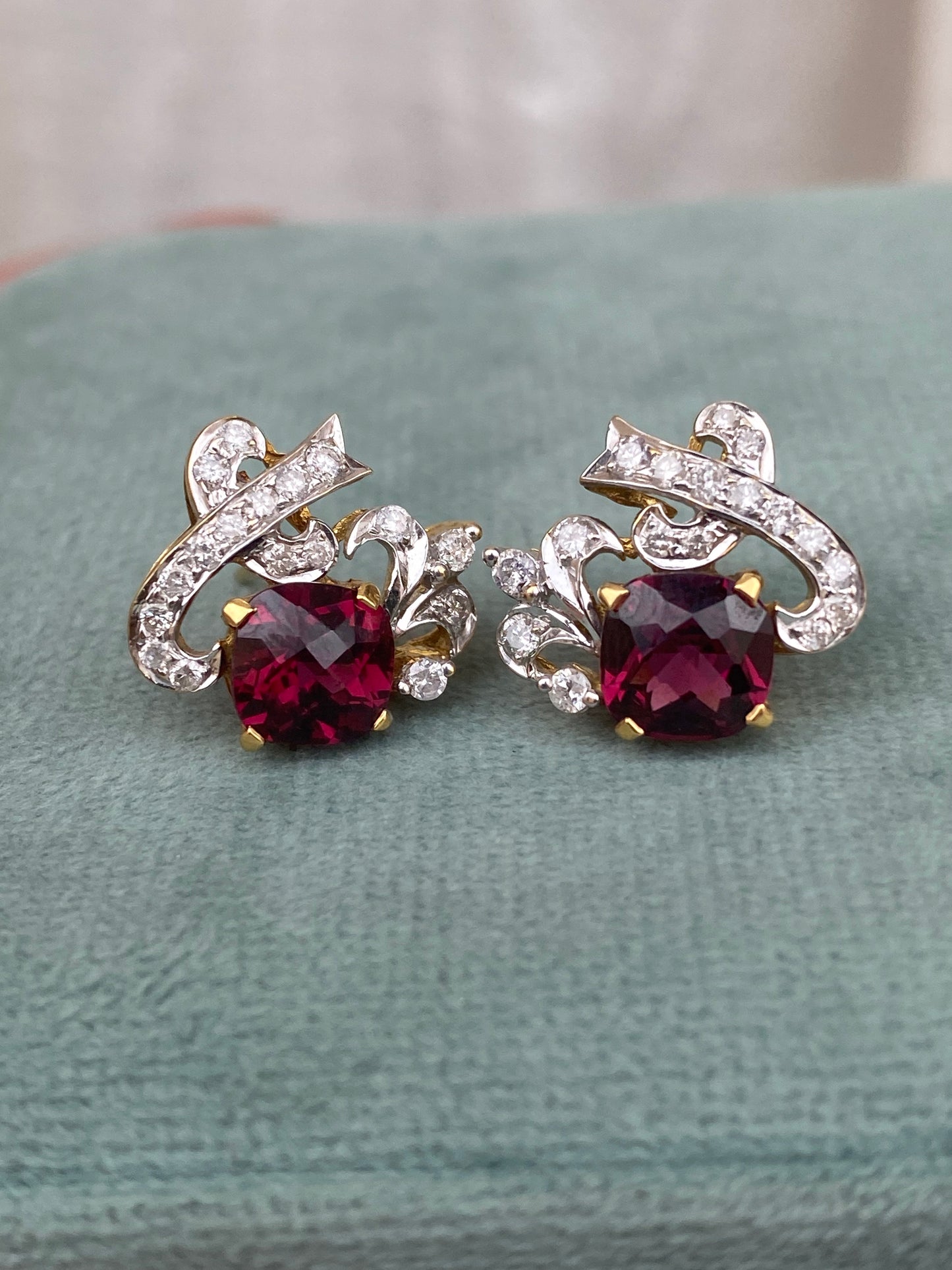 18kt vintage diamond garnet earrings