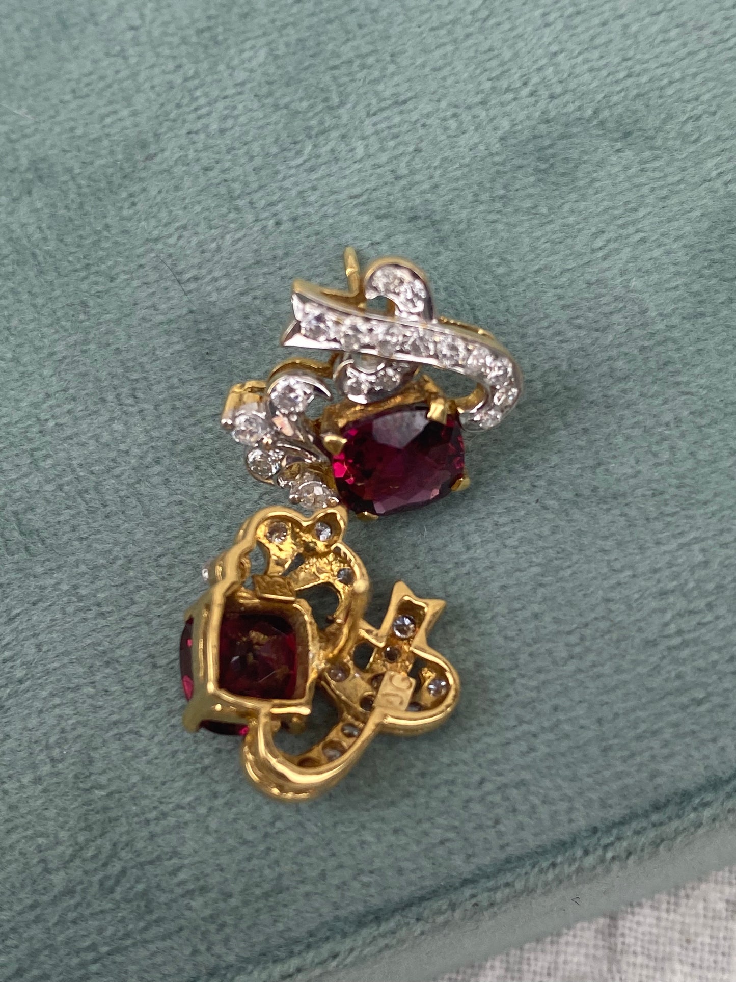 18kt vintage diamond garnet earrings