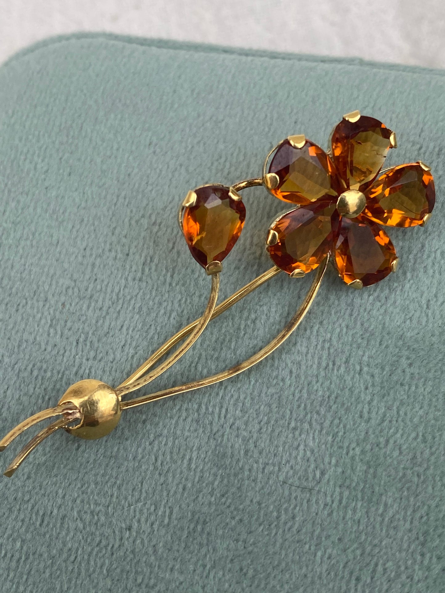 18kt vintage citrine flower brooch