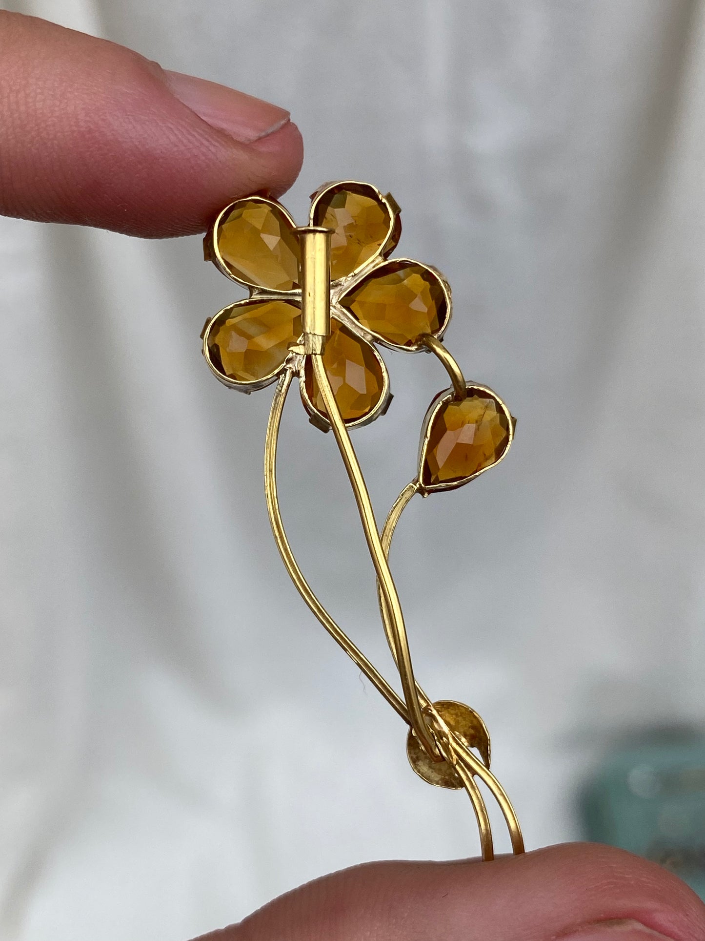 18kt vintage citrine flower brooch