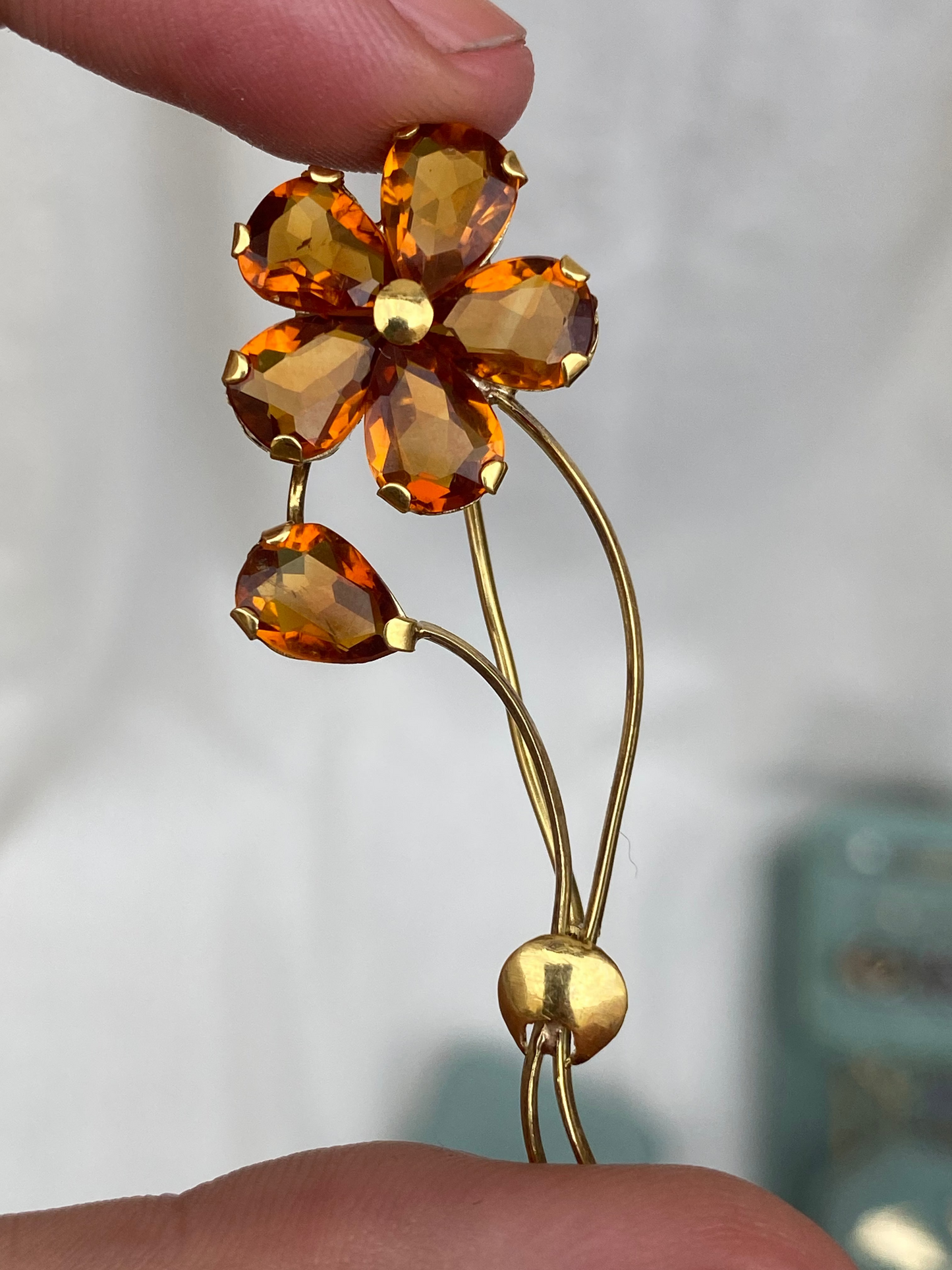 18kt vintage citrine flower brooch