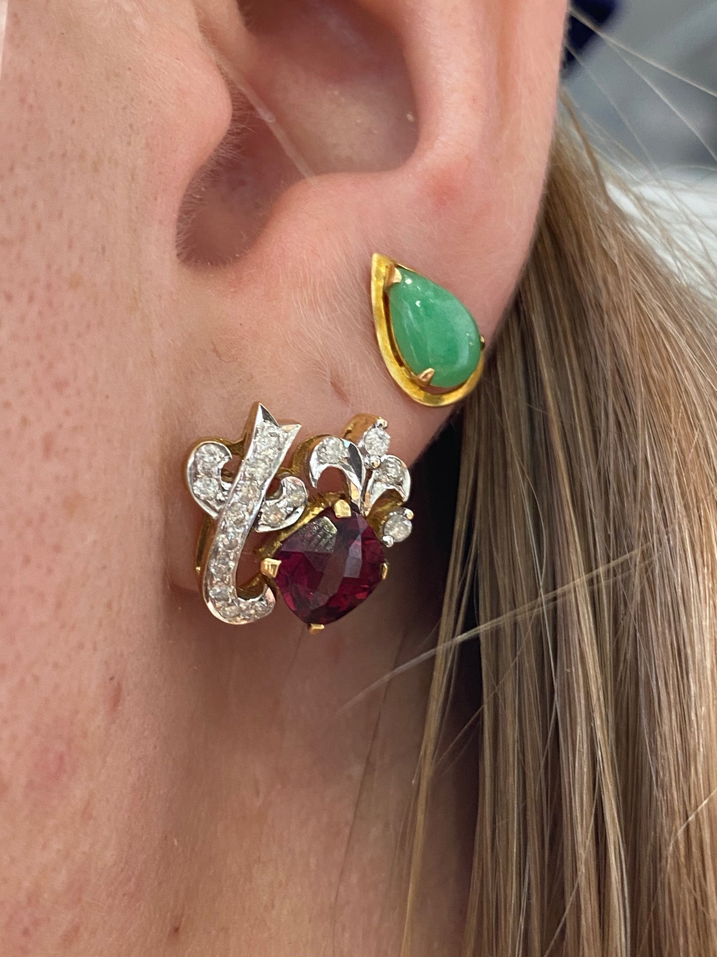 18kt vintage diamond garnet earrings