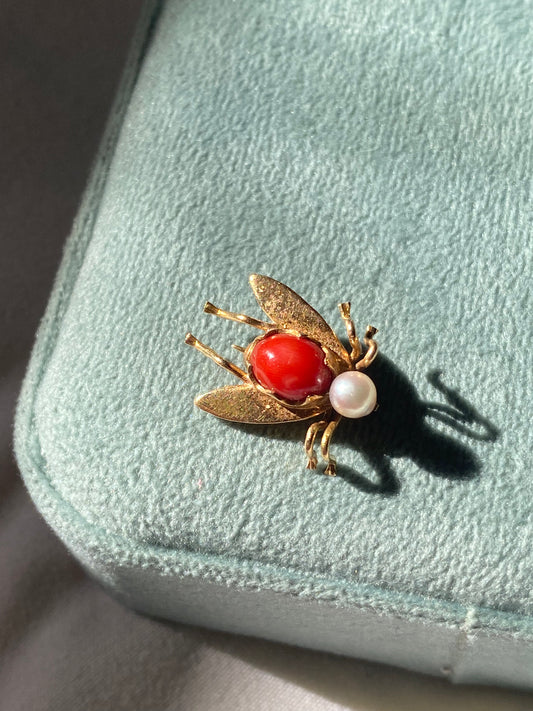 14kt antique bug pin