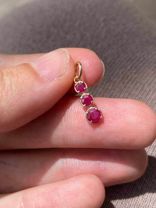 14kt ruby tri drop pendant