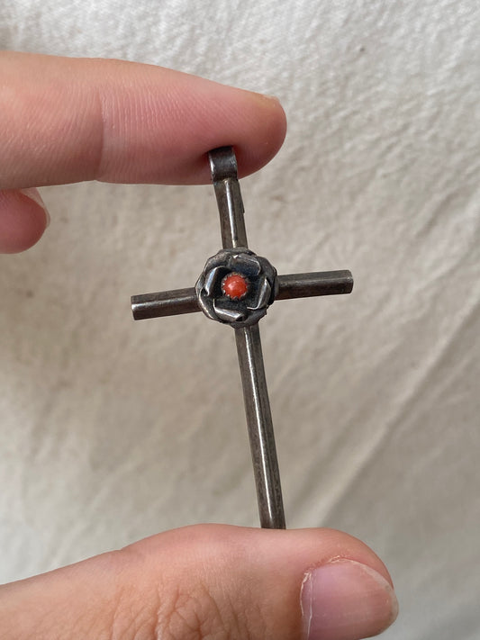925 vintage coral cross pendant