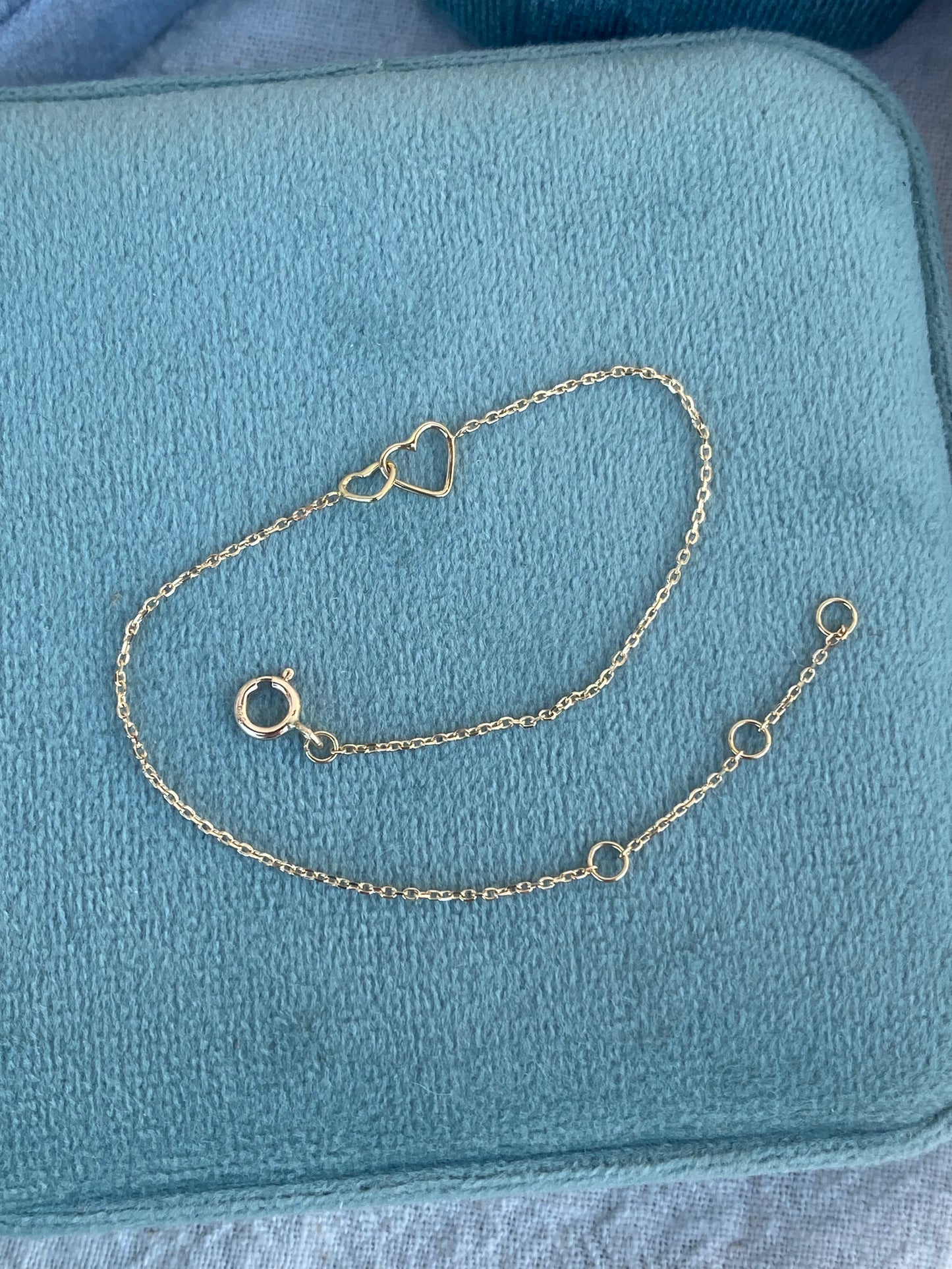 14kt 7" adjustable dual heart bracelet