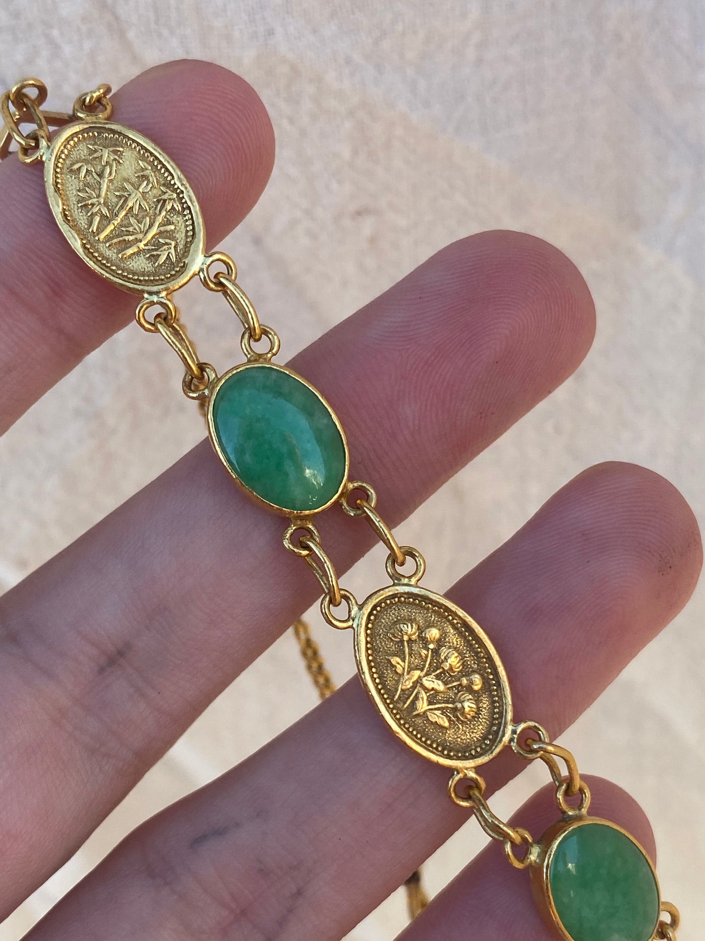 24kt 6.5" vintage jadeite bezel bracelet