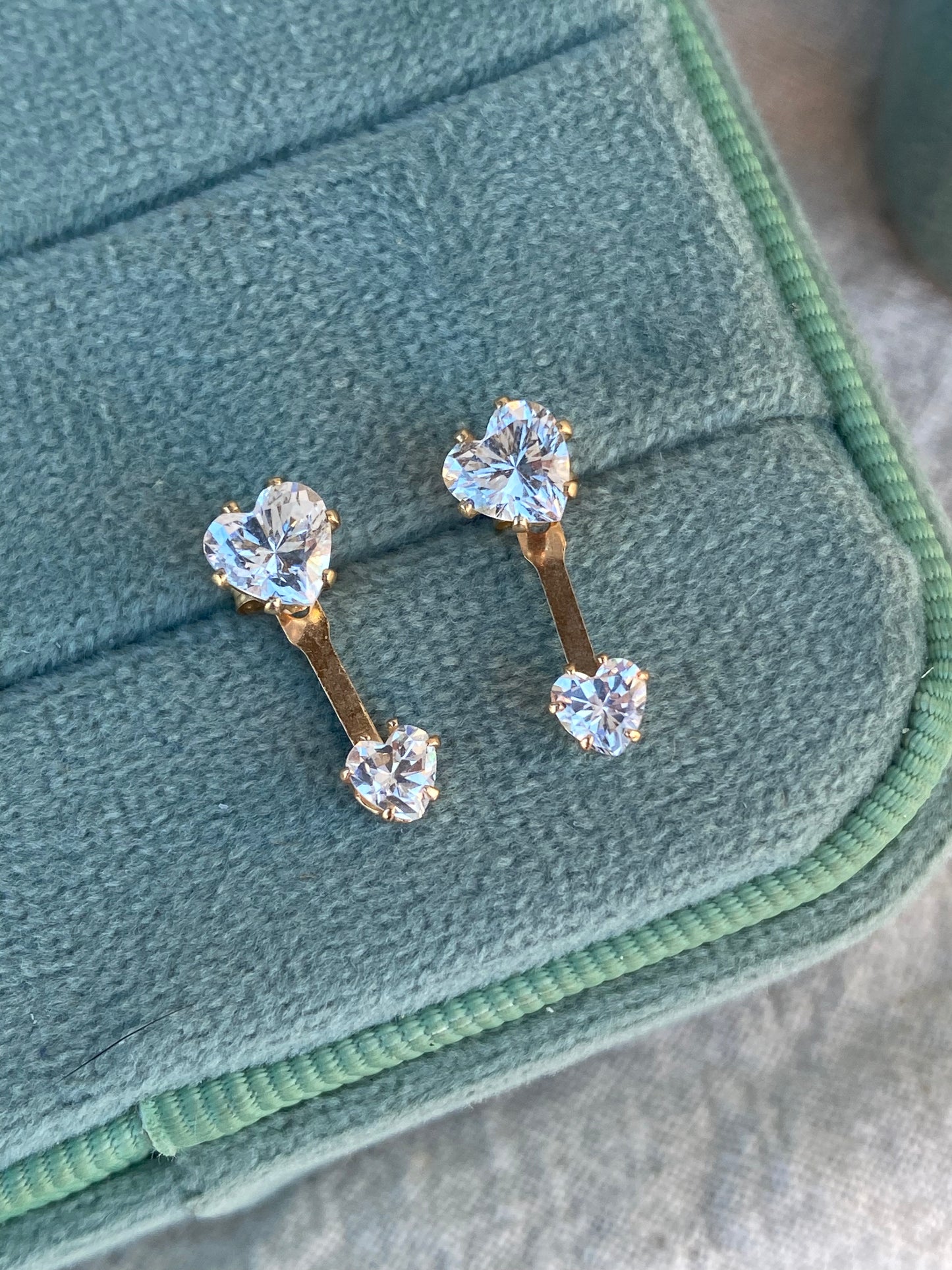 14kt CZ heart studs with jackets