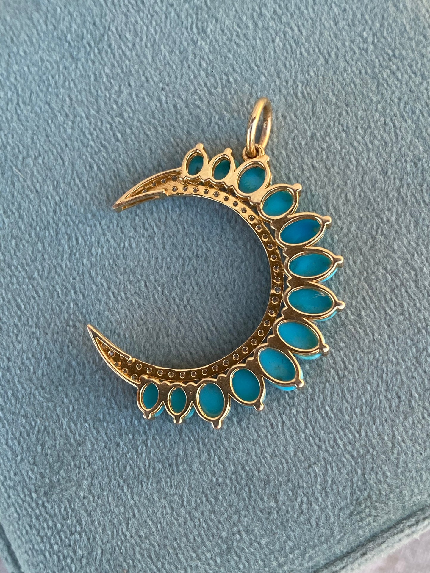 14kt turquoise cabochon & diamond crescent
