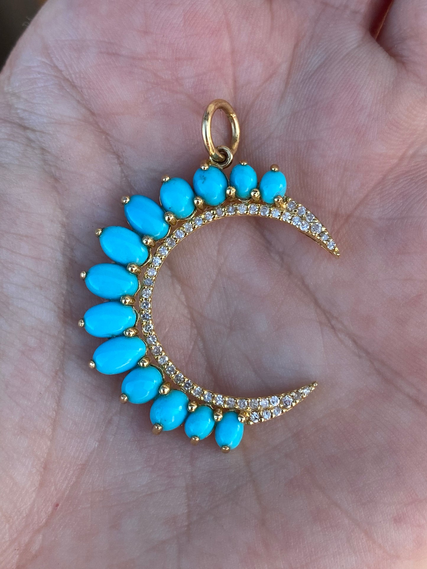 14kt turquoise cabochon & diamond crescent