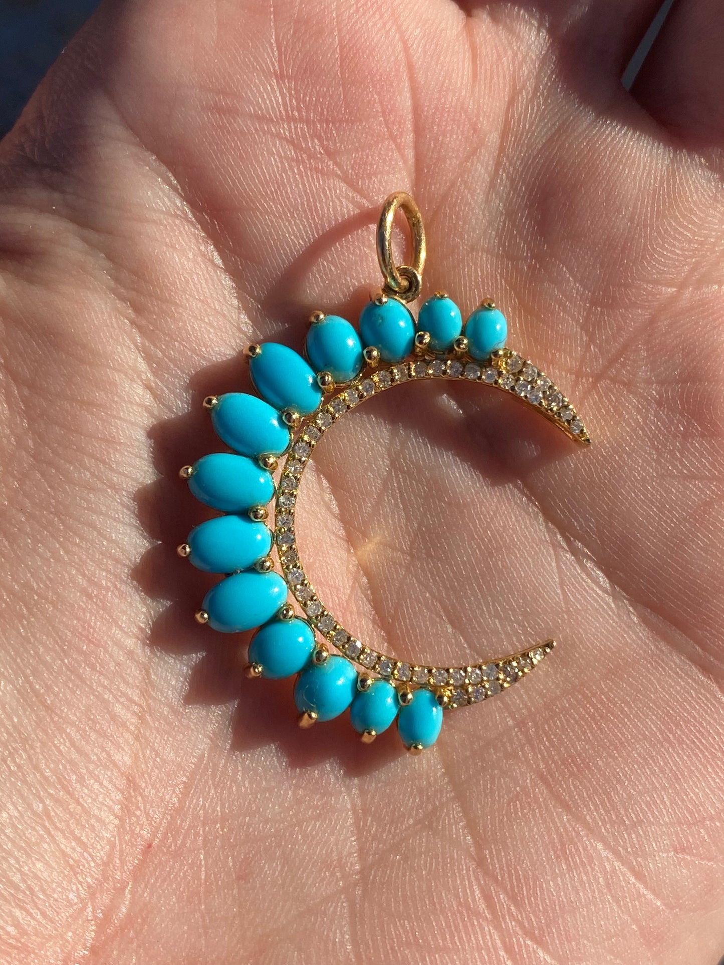 14kt turquoise cabochon & diamond crescent