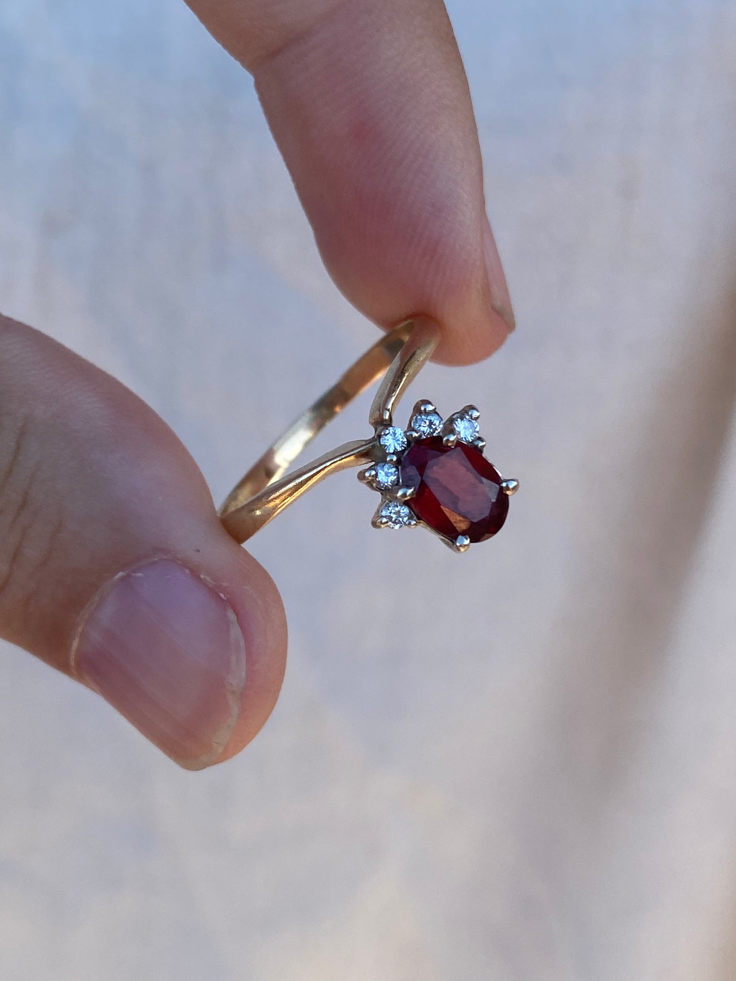 14kt vintage garnet diamond nesting ring