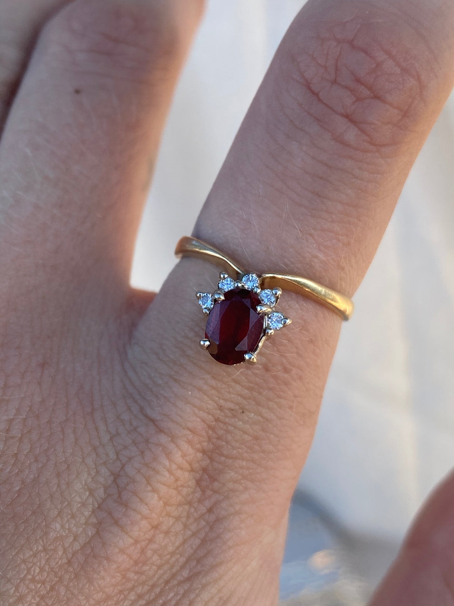14kt vintage garnet diamond nesting ring