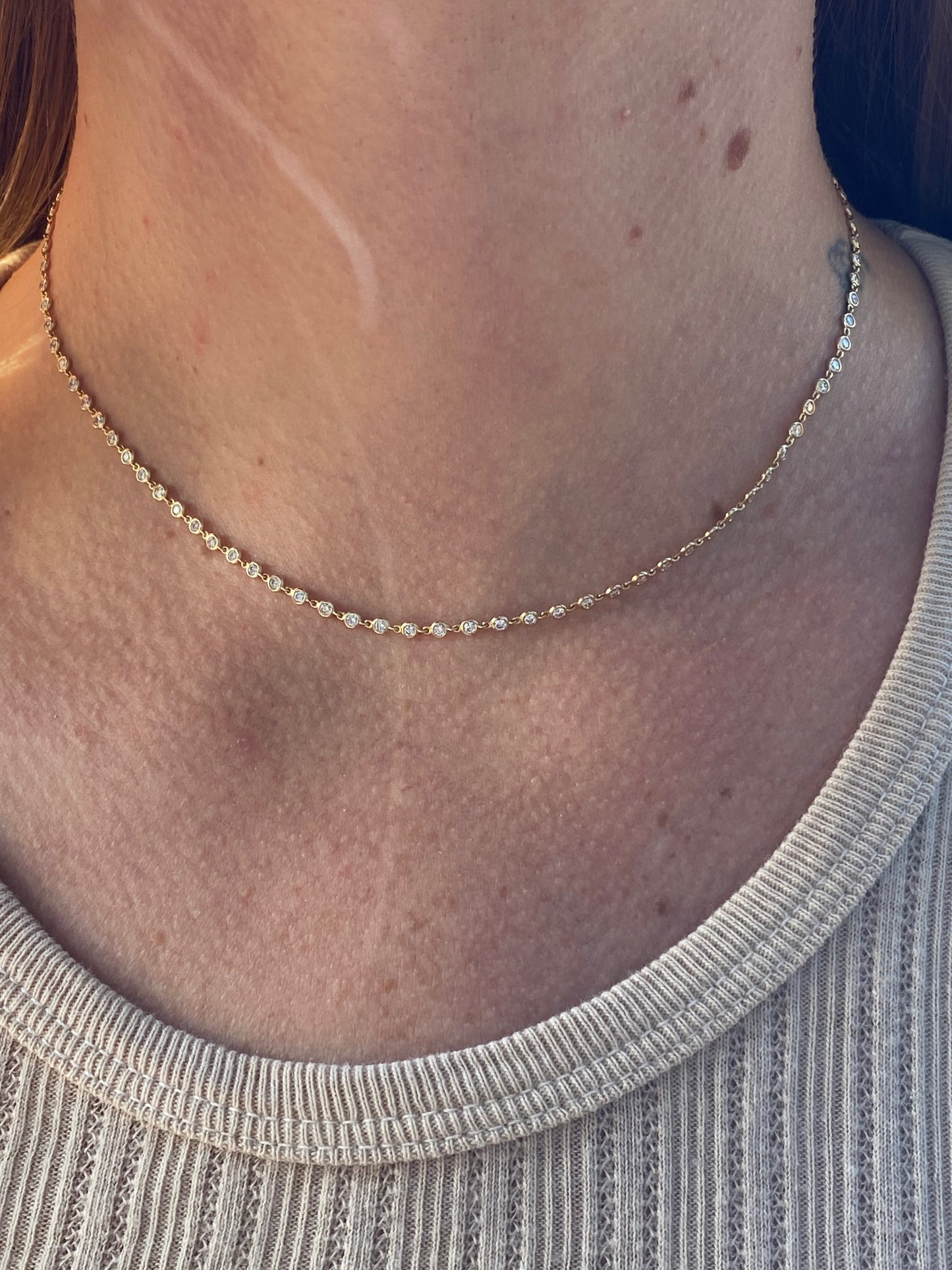 14kt 16" 2ctw diamond bezel necklace