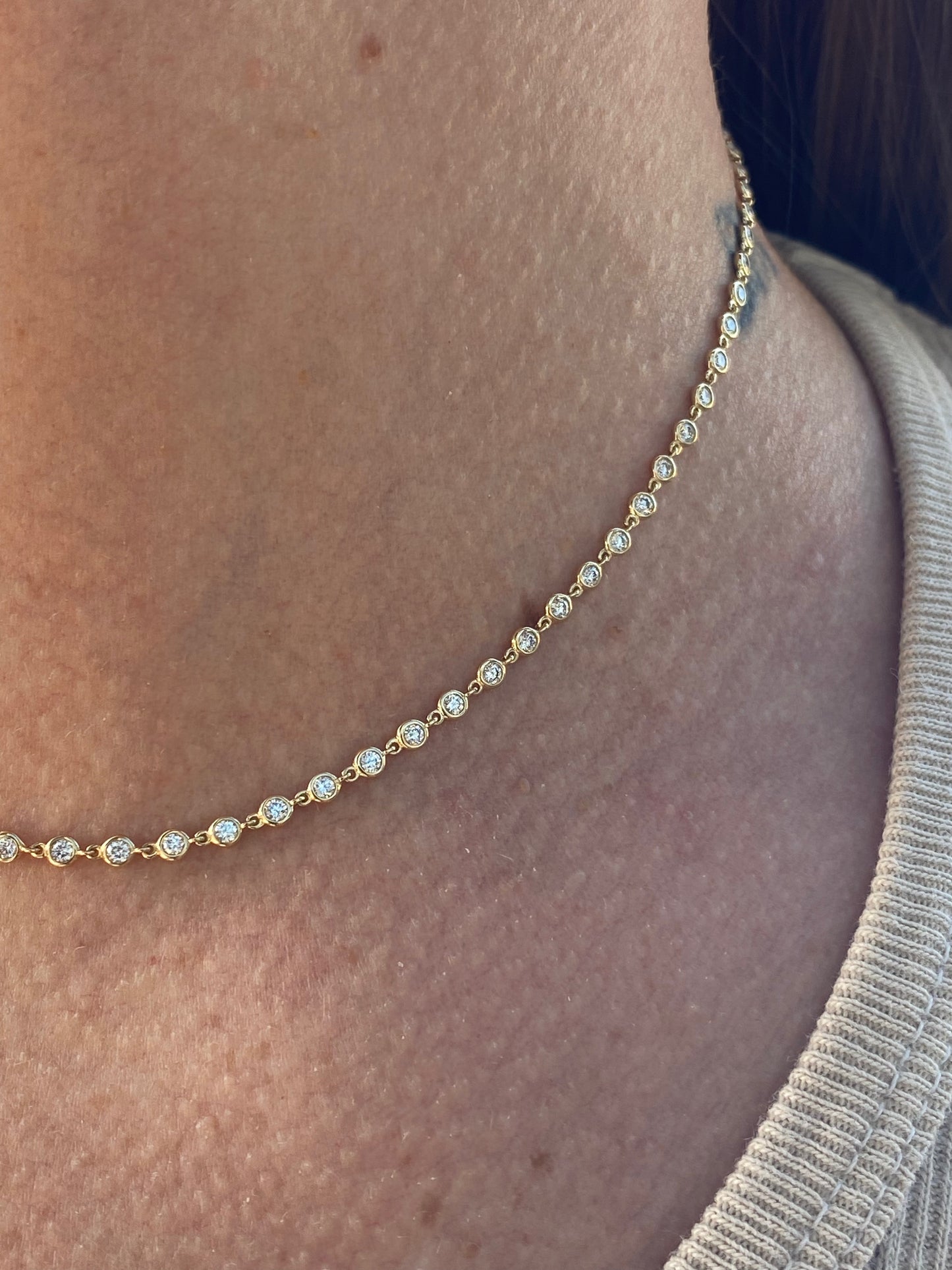 14kt 16" 2ctw diamond bezel necklace