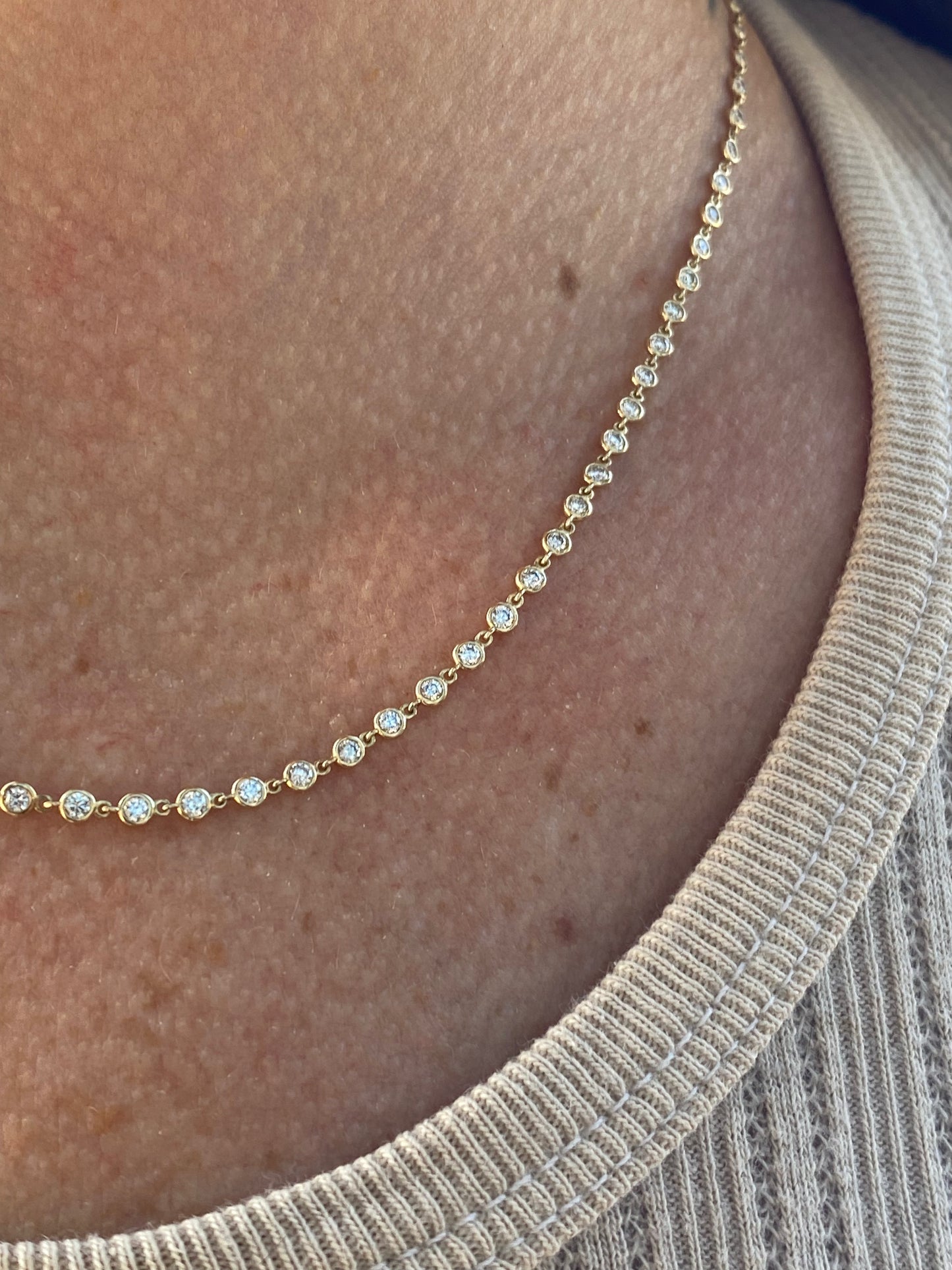 14kt 18" 2.54ctw diamond bezel necklace