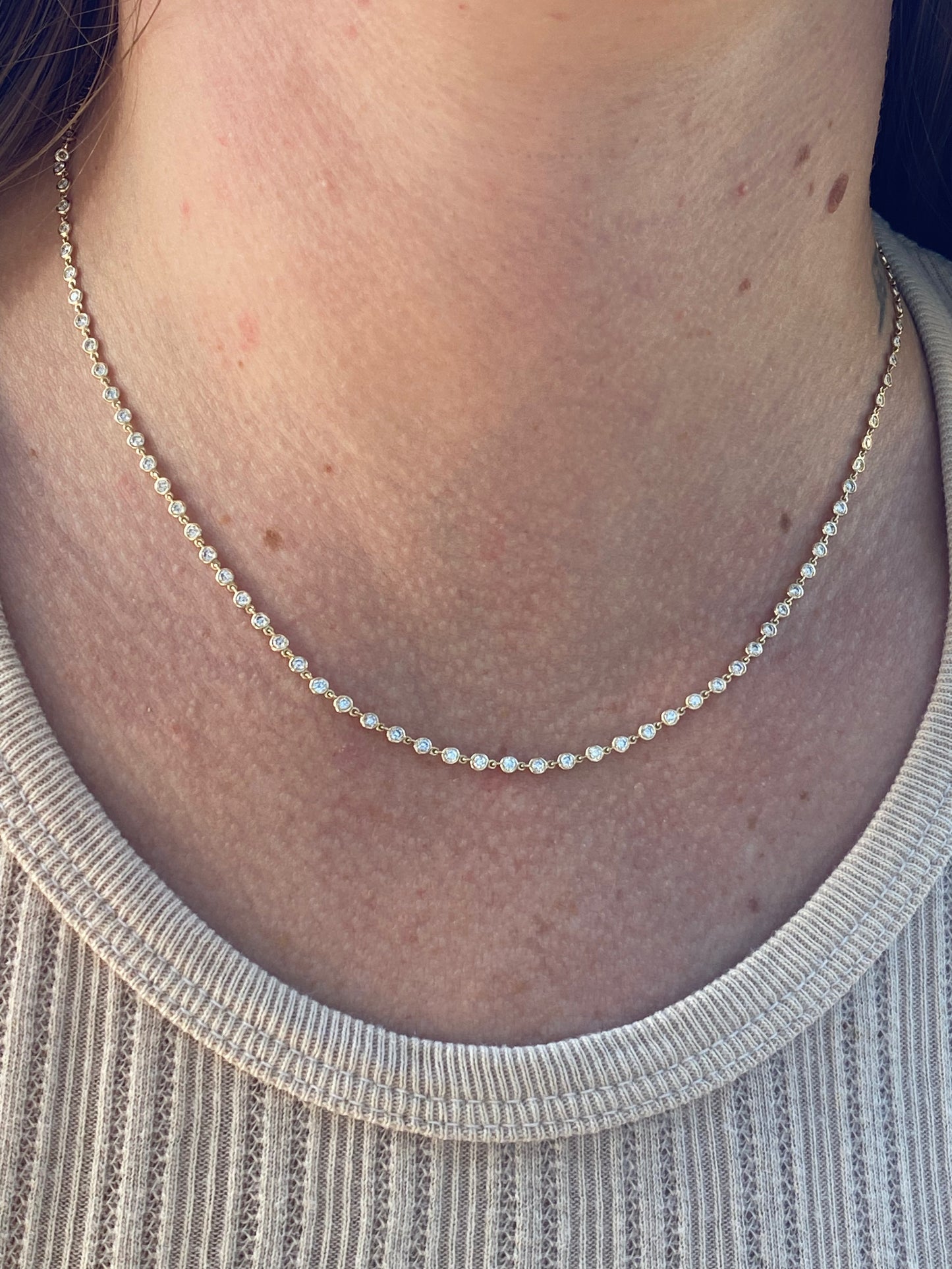 14kt 18" 2.54ctw diamond bezel necklace