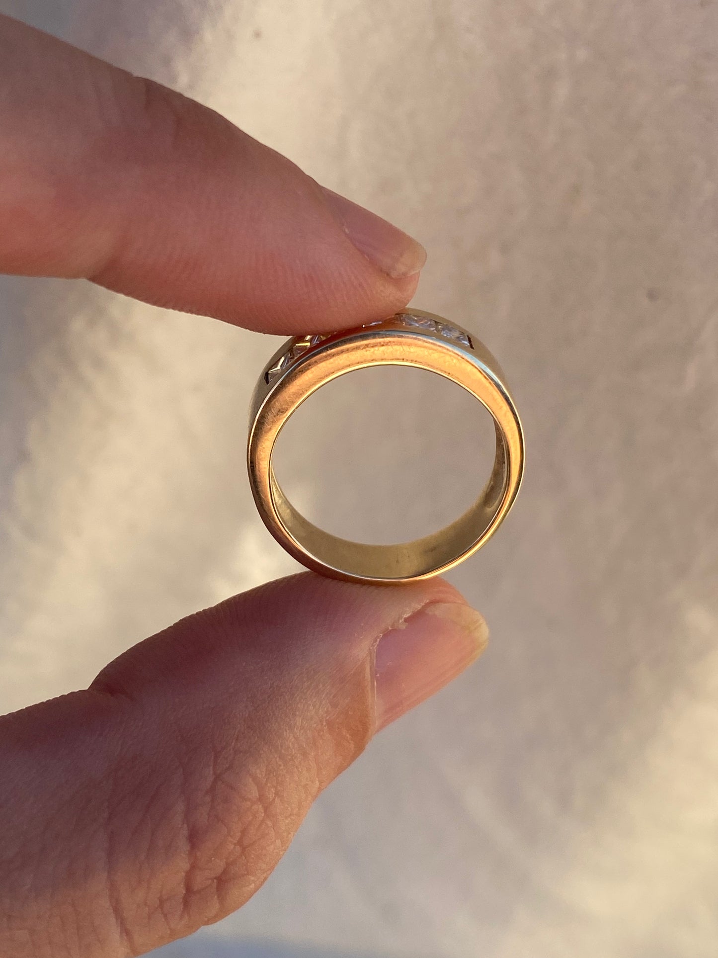 14kt channel set diamond band, thick