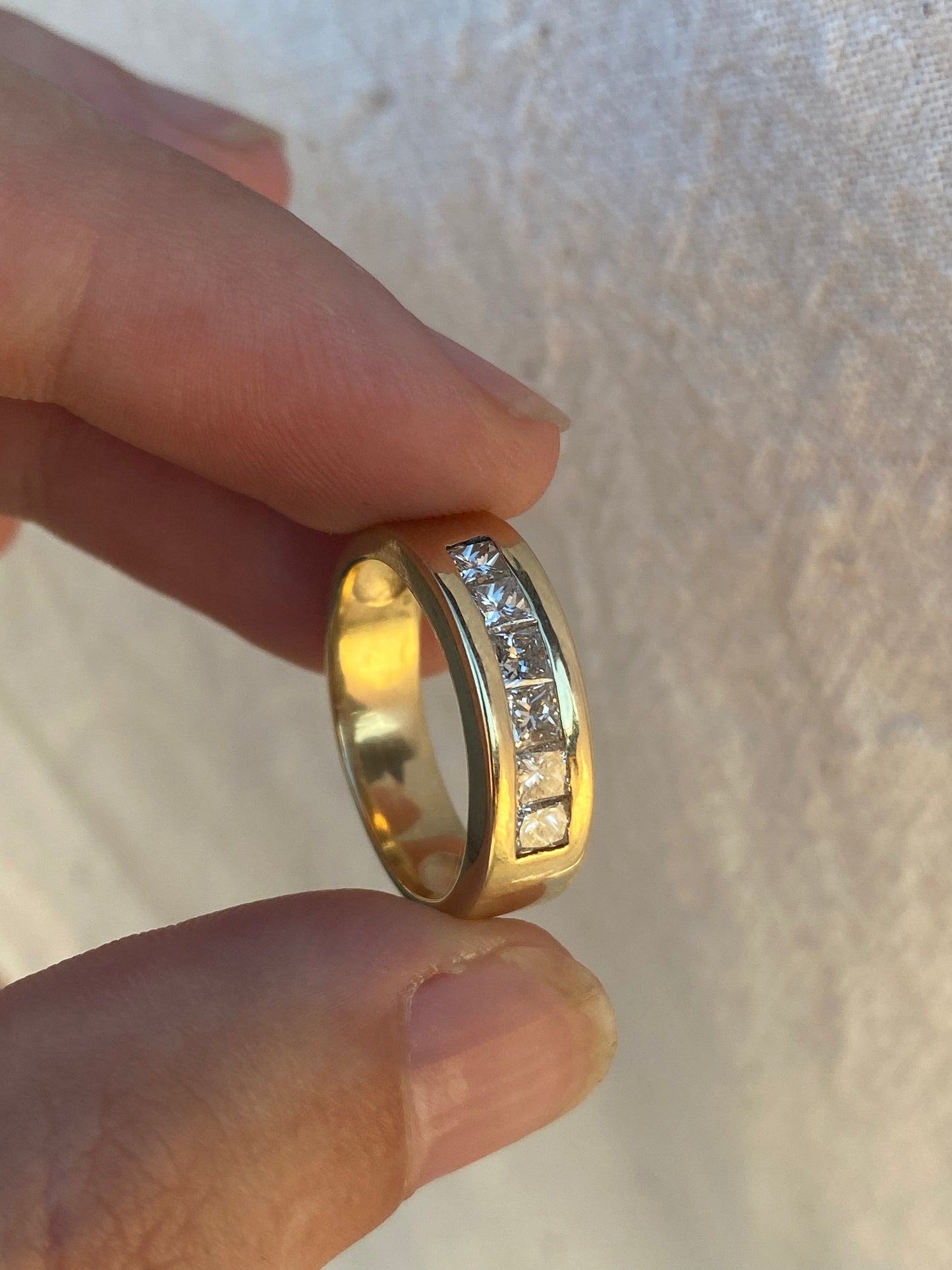 14kt channel set diamond band, thick