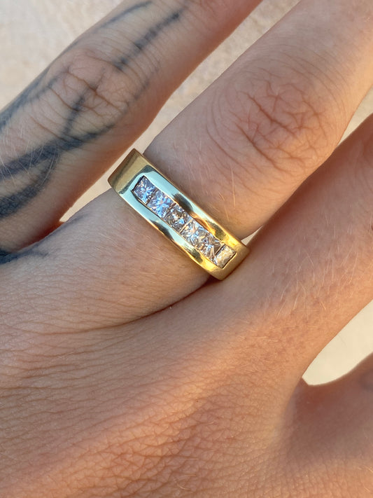 14kt channel set diamond band, thick
