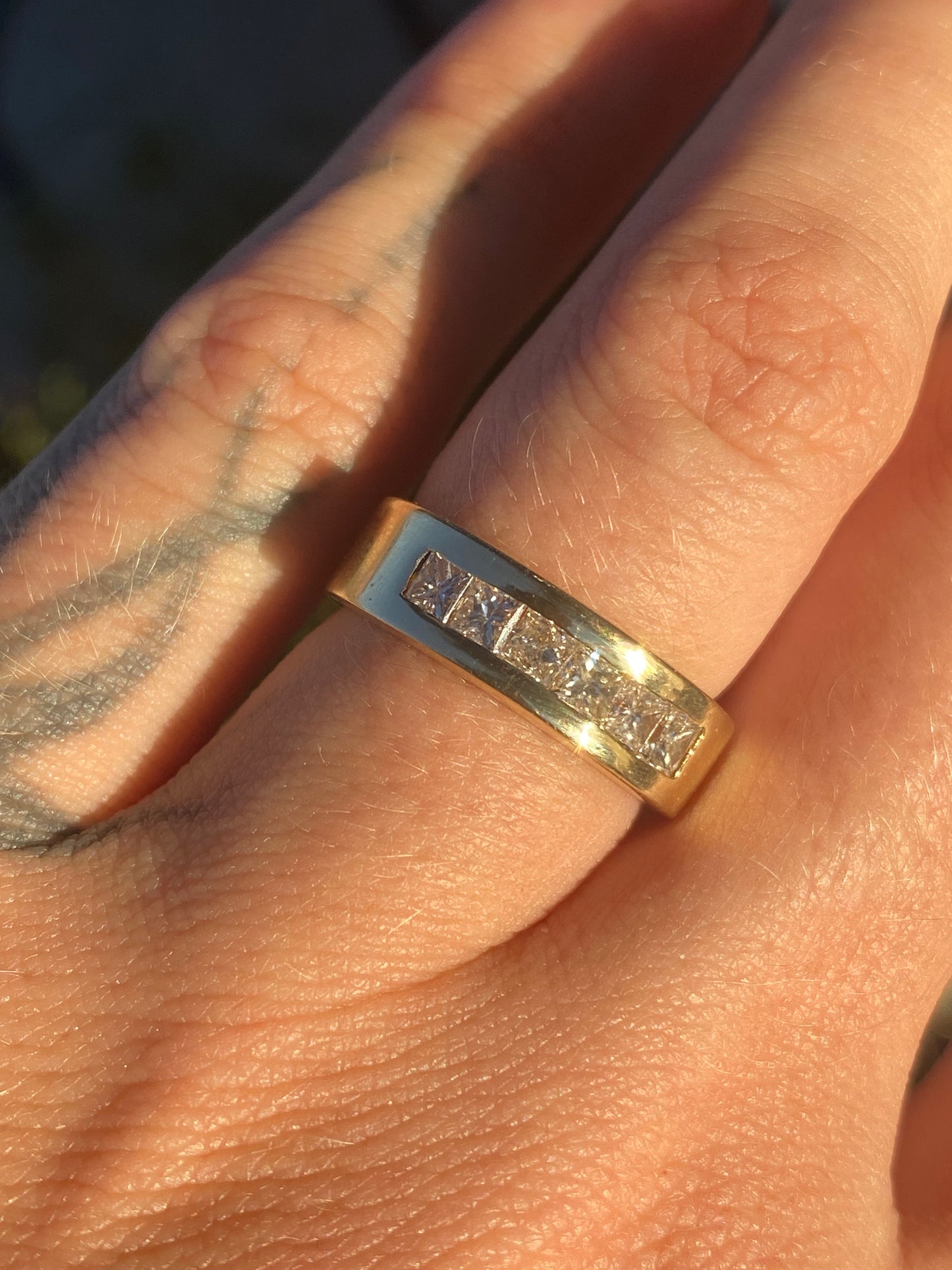 14kt channel set diamond band, thick