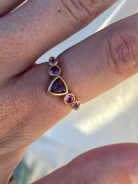14kt Marrow bezel sapphire & garnet ring