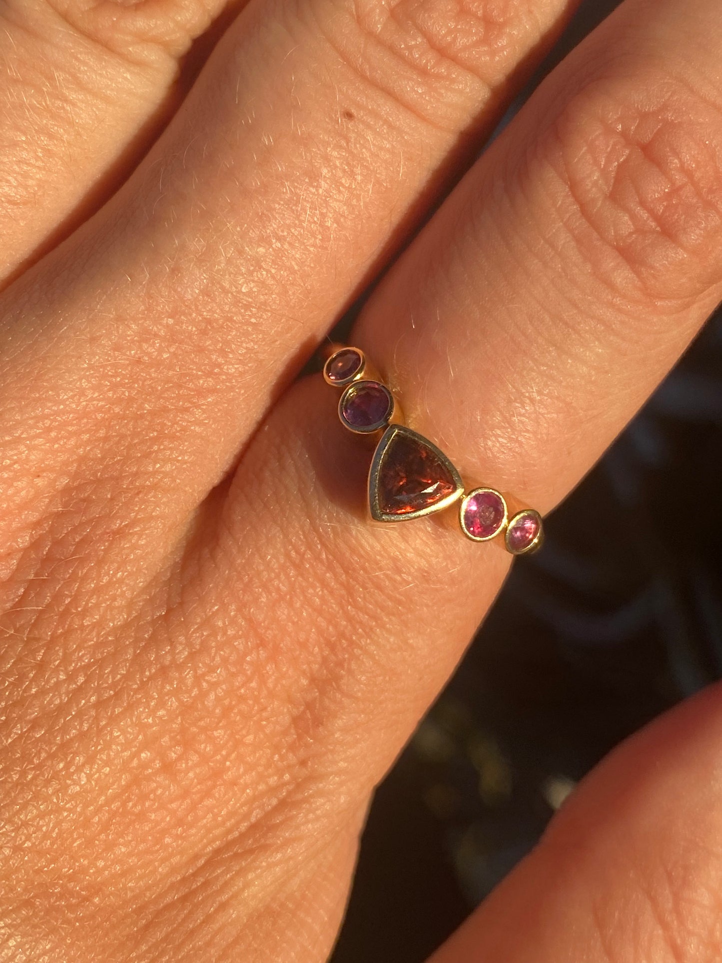 14kt Marrow bezel sapphire & garnet ring