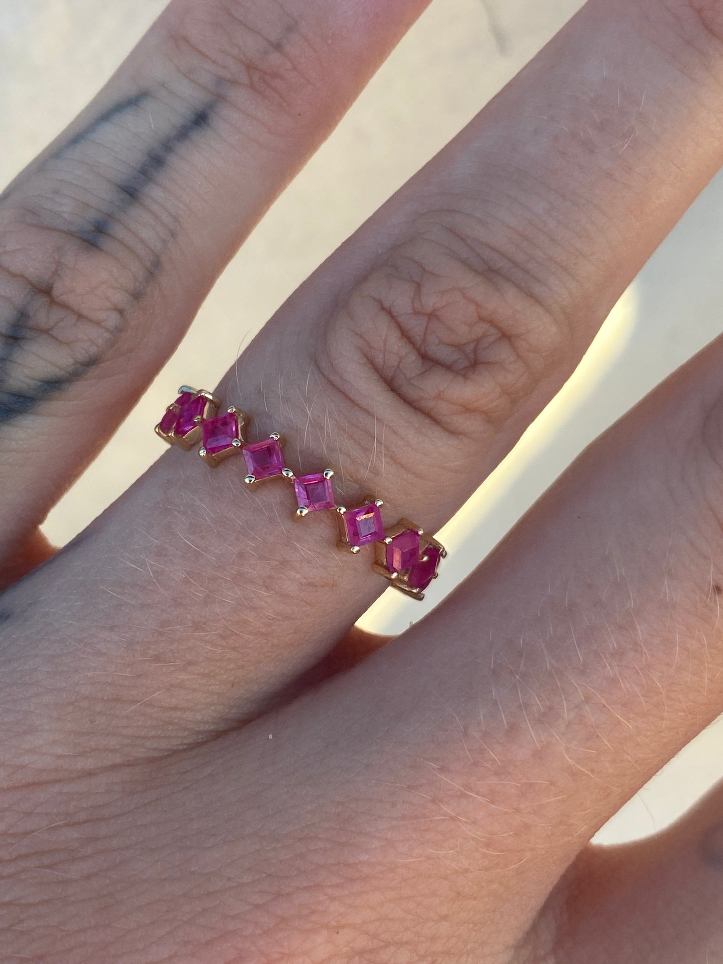 14kt pink sapphire eternity ring