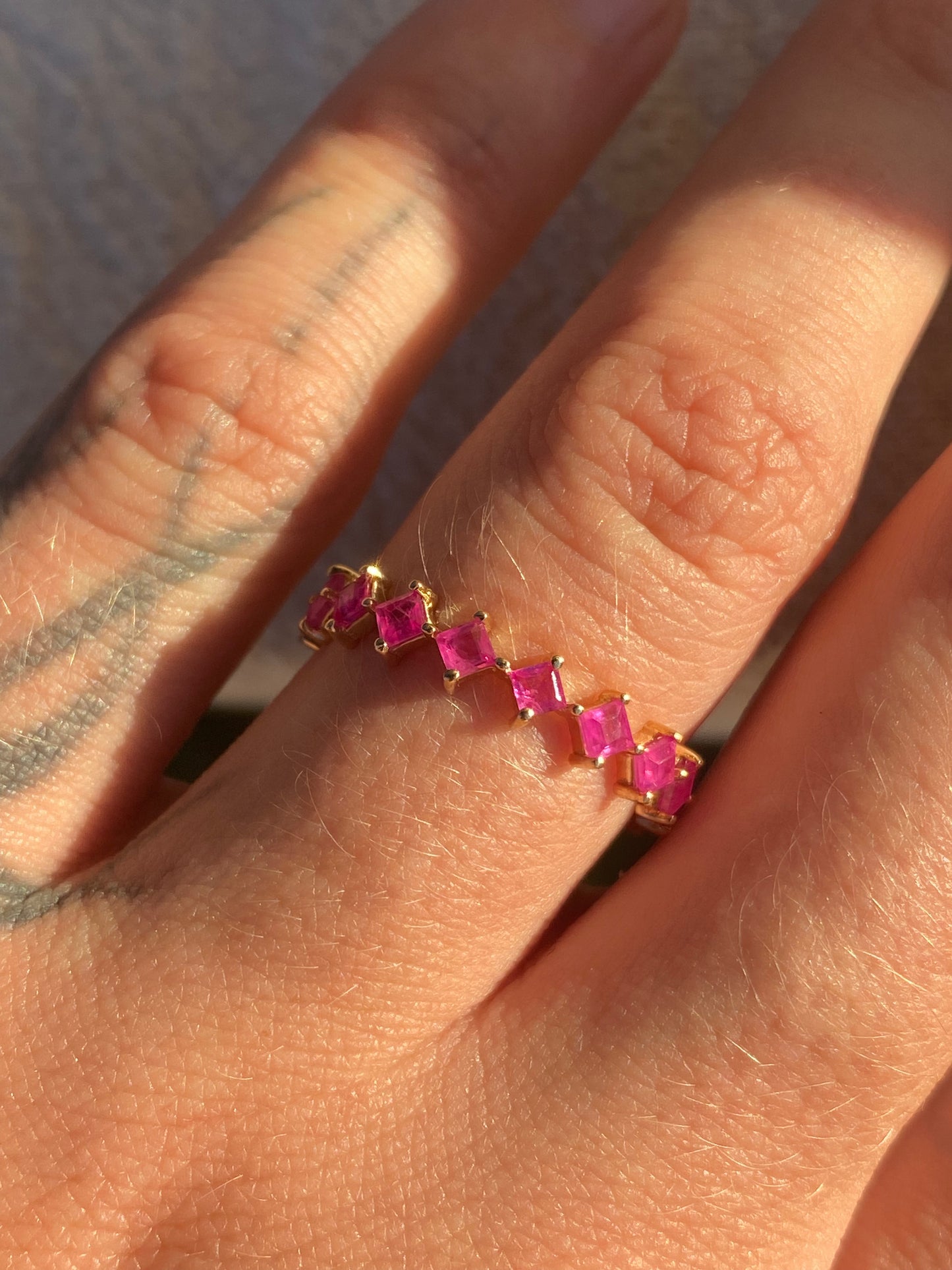 14kt pink sapphire eternity ring